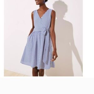 LOFT Blue and White Striped Midi Dress